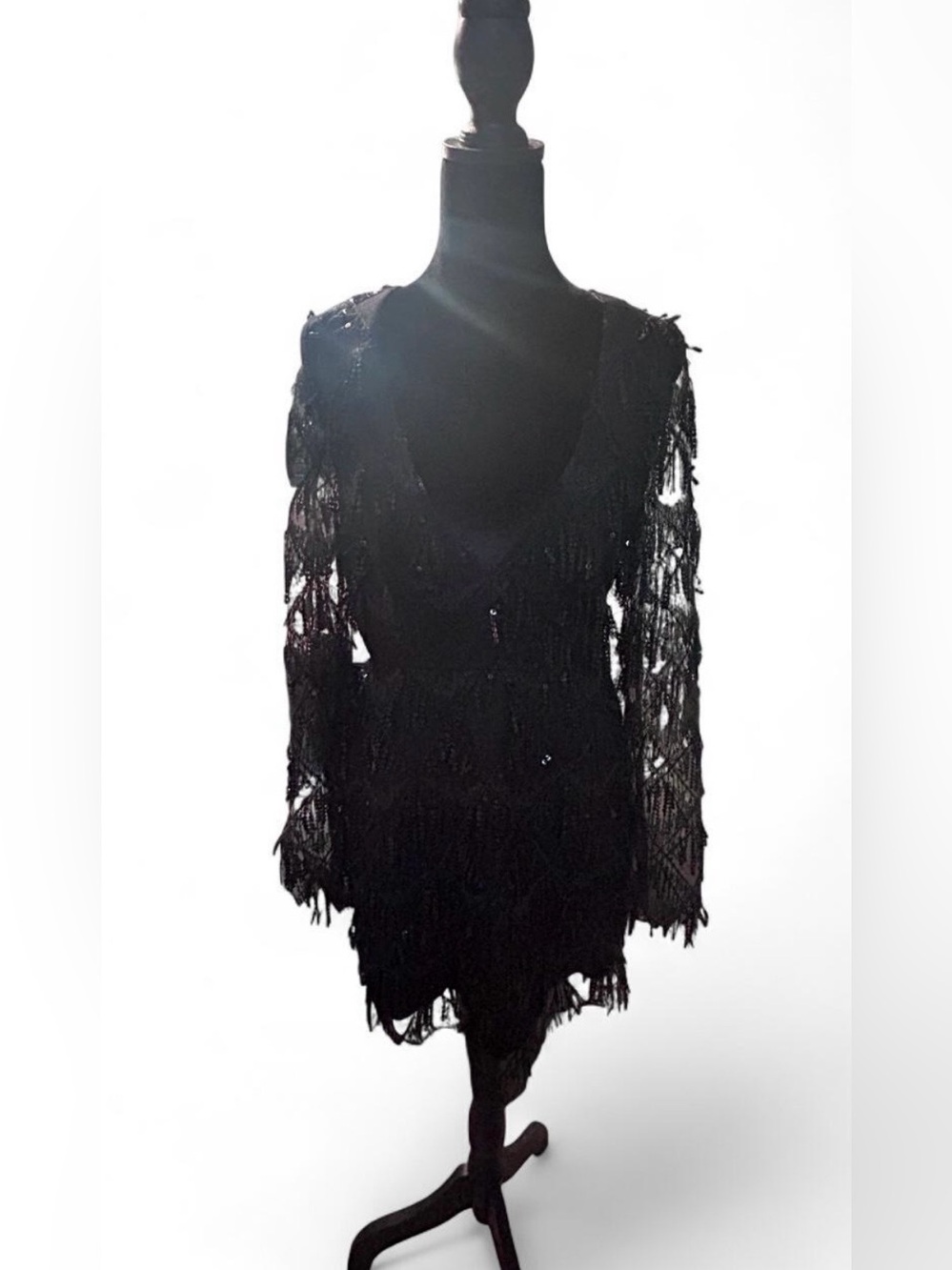 Showpo Black Fringe Long Sleeve Mini Dress- Rare Sample Design!